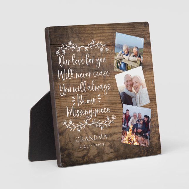 Wood Family Memorial Three Photo Keepsake Plaque (Front)