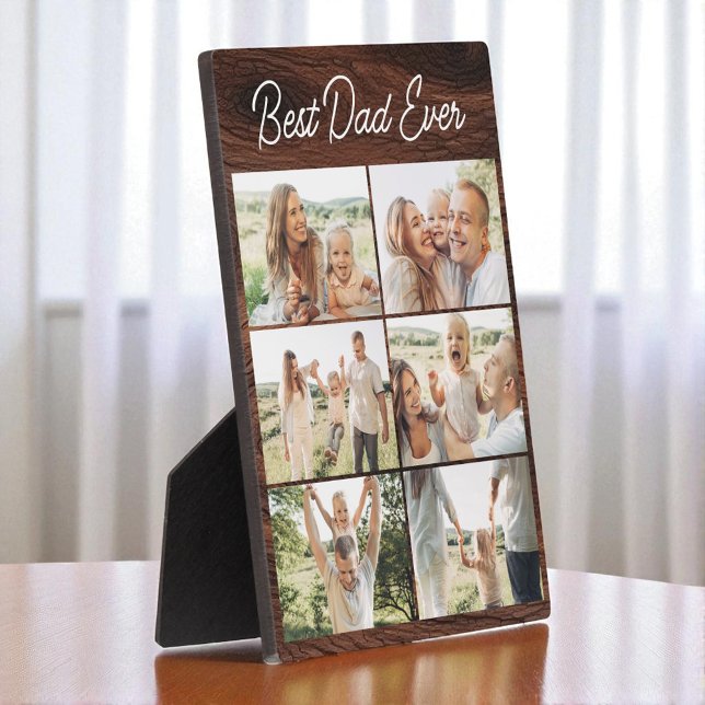 Wood Father's Day Best Dad Ever 6 Photo Collage Plaque (Creator Uploaded)