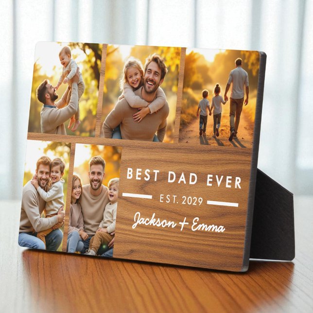 Wood Father's Day Best Dad Ever Photo Collage Plaque (Creator Uploaded)