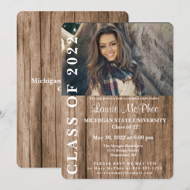 Wood Fence Custom Photo Graduate Invitation (Front/Back)