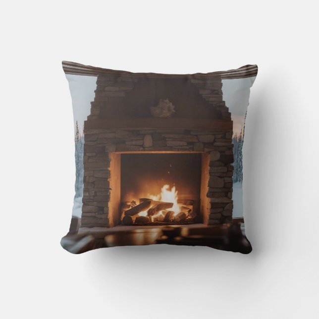 Wood fire in a fireplace. cushion (Front)