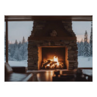 Wood fire in a fireplace.