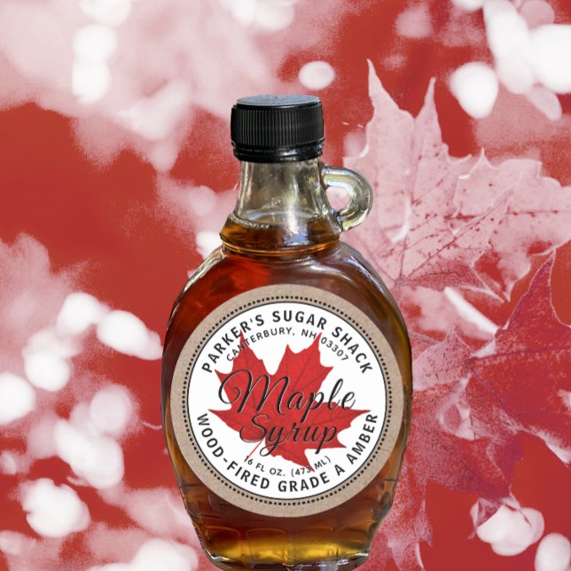 Wood-fired Kraft Maple Syrup Label Red Maple Leaf (Creator Uploaded)