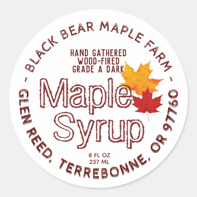 Wood Fired Maple Syrup Label with Maple Leaves (Front)