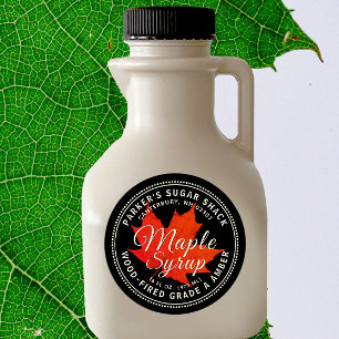 Wood-fired Maple Syrup Label with Red Maple Leaf