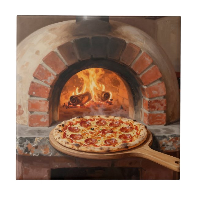 Wood-Fired Pepperoni Pizza Rustic Italian  Ceramic Tile (Front)