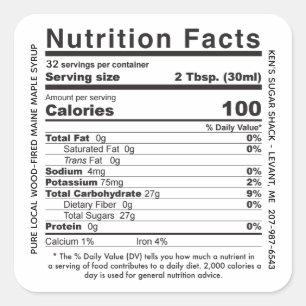 Wood Fired State Name Maple Syrup Nutrition Facts  Square Sticker