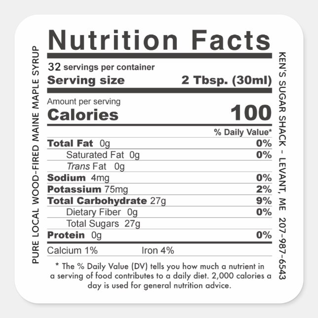 Wood Fired State Name Maple Syrup Nutrition Facts  Square Sticker (Front)
