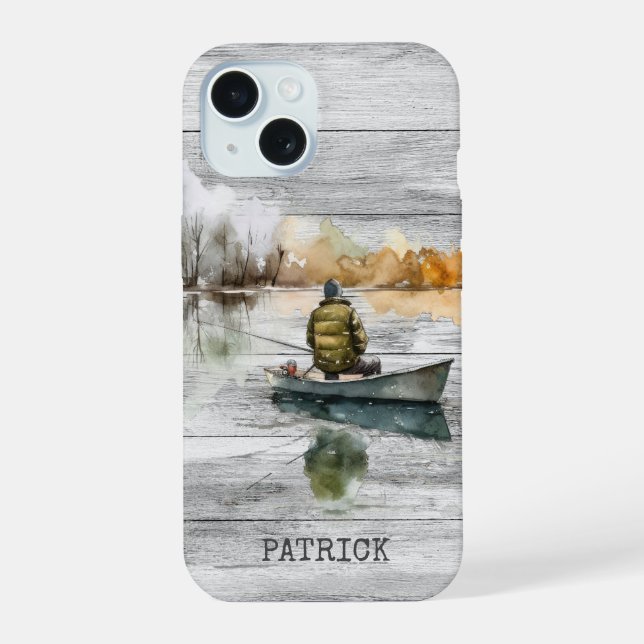Wood Fishing lake fisherman iPhone 15 Case (Back)