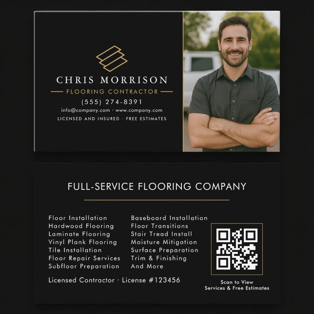 Wood Flooring Contractor Photo QR Code Business Card (Creator Uploaded)
