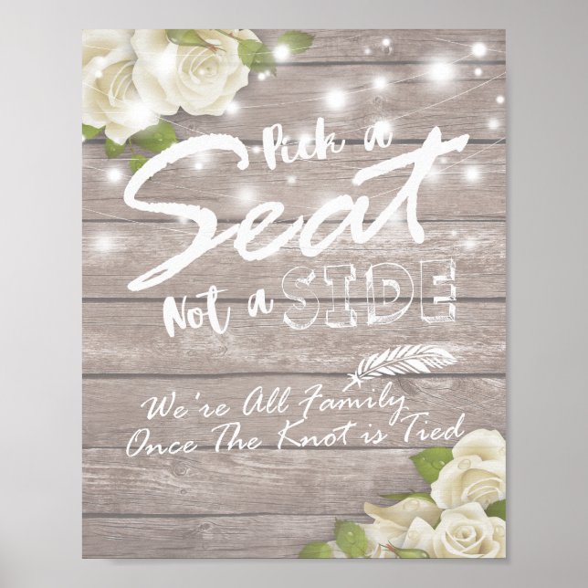 Wood Floral Pick A Seat Not A Side Wedding Sign (Front)