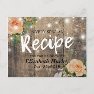 Wood Floral String Lights Bridal Shower Recipe Invitation Postcard