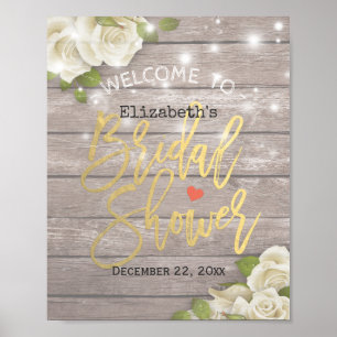 Wood Floral String Lights Bridal Shower Welcome Poster