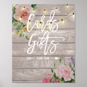 Wood Floral String Lights Cards Gifts Wedding Sign