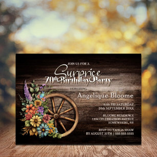 Wood Floral Surprise 70th Birthday Invitation