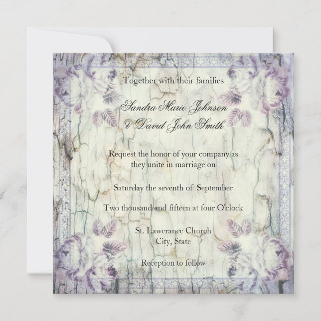 Wood Floral Wedding Invitation (Front)