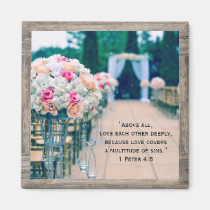 Wood Flower Bouquet Love Wedding Aisle Bible Verse Magnet