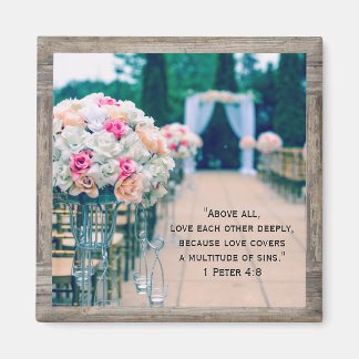 Wood Flower Bouquet Love Wedding Aisle Bible Verse Magnet
