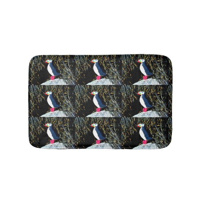 wood folk art atlantic puffins bath mat (Front)
