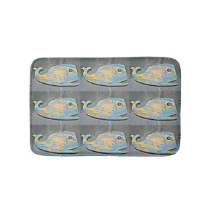 wood folk art blue whales bath mat