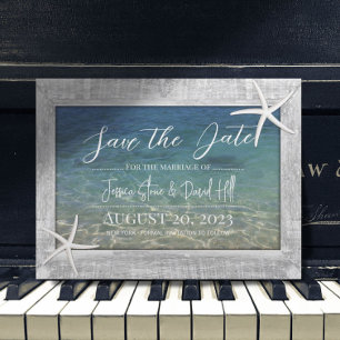 Wood Framed Starfish Beach Wedding Save the Date Announcement Postcard