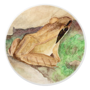 Wood Frog Watercolor Ceramic Knob