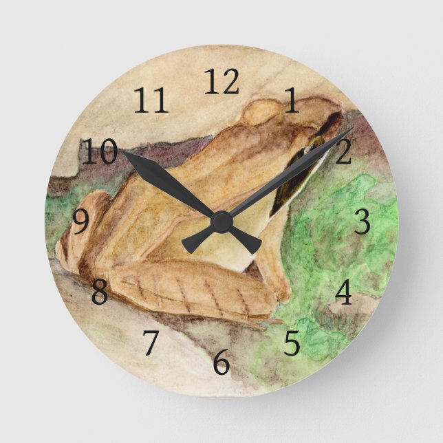 Wood Frog Watercolor Round Clock (Front)