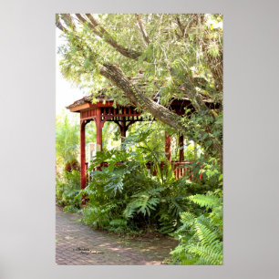 Wood gazebo Tropical plants forest Poster