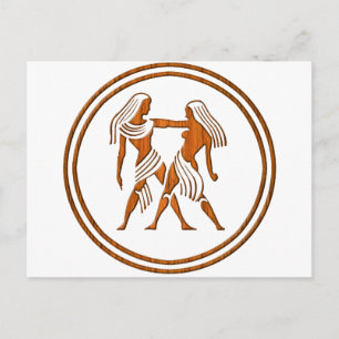 Wood Gemini Zodiac Twins Astrology Sign Postcard