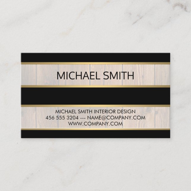 Wood Gold Trim Texture Stripes Business Card (Front)
