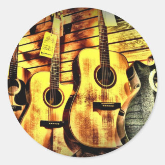 Wood Grain Acoustic Guitars Classic Round Sticker