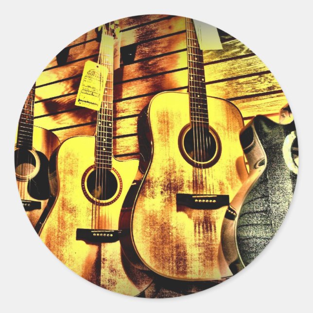 Wood Grain Acoustic Guitars Classic Round Sticker (Front)