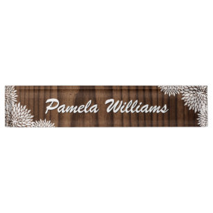 Wood Grain and Flowers Custom Desk Nameplate
