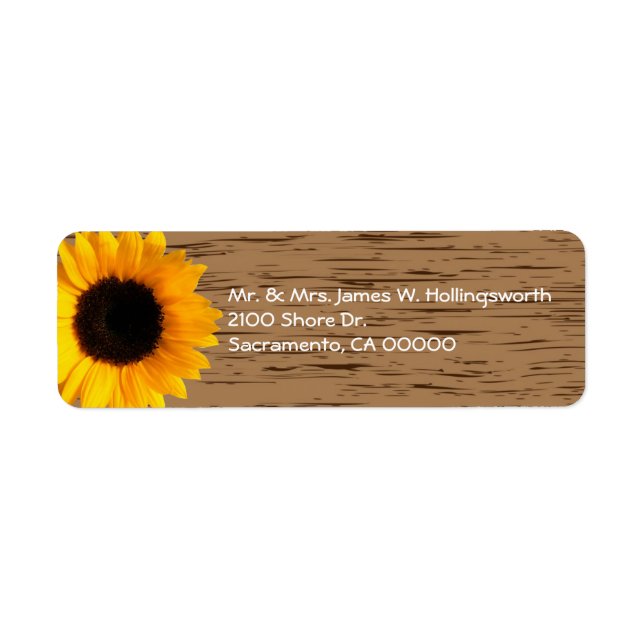 Wood Grain and Sunflower Custom Return Address Label (Front)