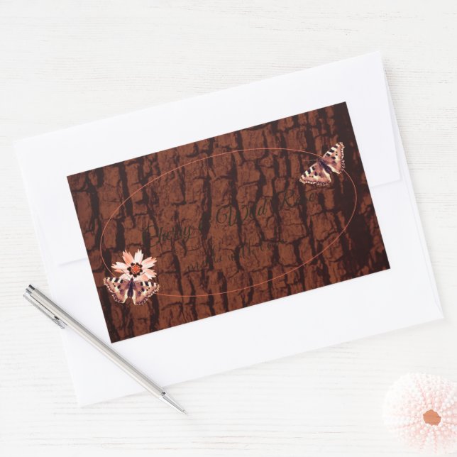 Wood Grain and Tree Bark Product Labels Butterfies (Envelope)