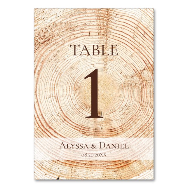 Wood Grain background Custom Rustic wedding  Table Number (Front)