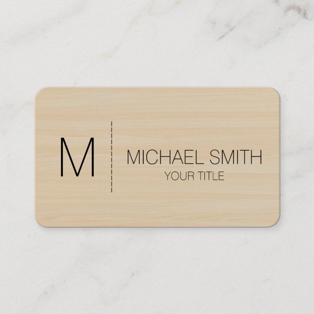 Wood Grain Background Monogram Business Card (Front)