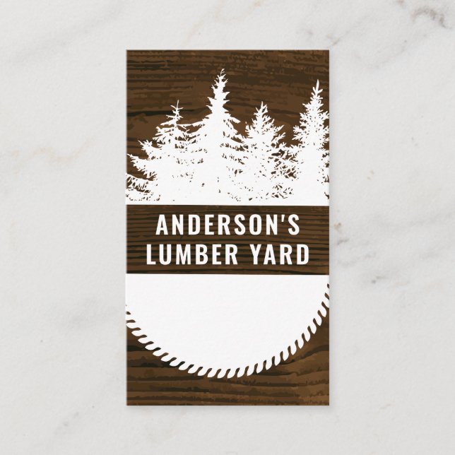 Wood Grain Background | Trees and Circular Saw Business Card (Front)