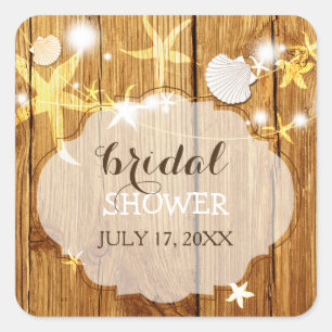 Wood Grain Beach Bridal Shower Square Sticker