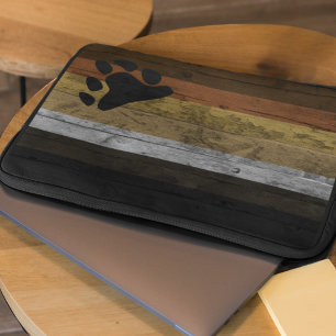 Wood Grain Bear Brotherhood Pride Flag Stripes Paw Laptop Sleeve