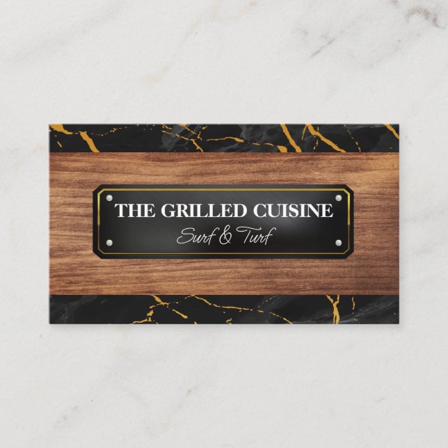 Wood Grain | Black Gold Marble | Lux Business Card (Front)
