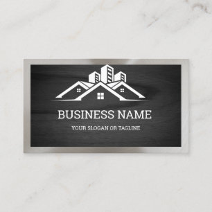 Wood Grain Black House Roofing Construction Roofer Business Card