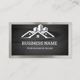 Wood Grain Black House Roofing Construction Roofer Business Card
