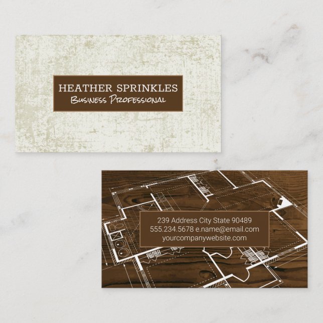 Wood Grain | Blueprints Background Business Card (Front/Back)