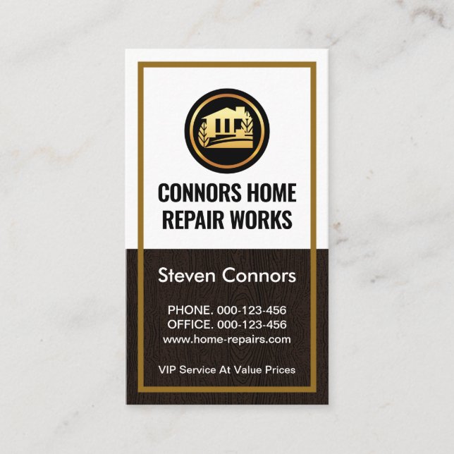 Wood Grain Brown Frame Carpenter Business Card (Front)