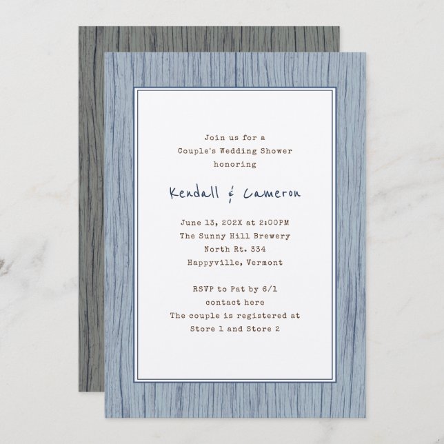 Wood Grain Couples Wedding Shower Invitation (Front/Back)