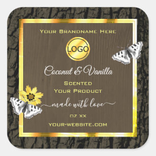 Wood Grain Dark Brown Gold Product Labels Add Logo