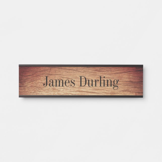 Wood Grain Effect Desk Hanging Wall Nameplate (Front)