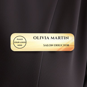 Wood-grain Gold-2 Magnetic Name Badge