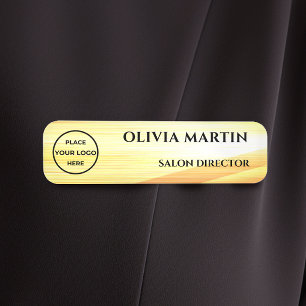 Wood-grain Gold Magnetic Name Badge